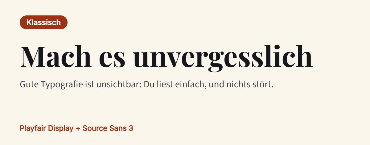 Vorschau der Schriftkombination: Playfair Display für Überschriften mit Source Sans 3 für den Text
