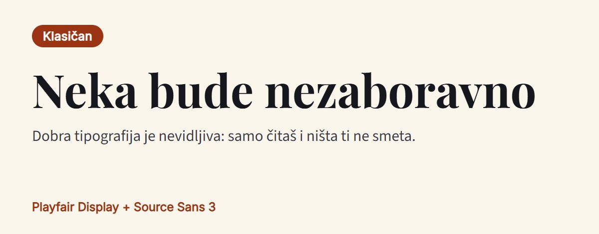 Pregled sparivanja fontova: Playfair Display za naslove i Source Sans 3 za tekst