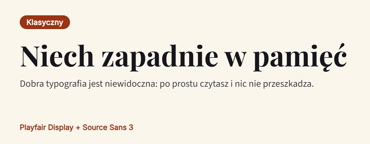 Podgląd pary czcionek: Playfair Display do nagłówków i Source Sans 3 do tekstu