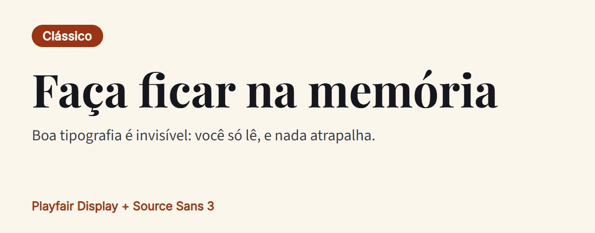 Prévia do par de fontes: Playfair Display para títulos com Source Sans 3 para o texto