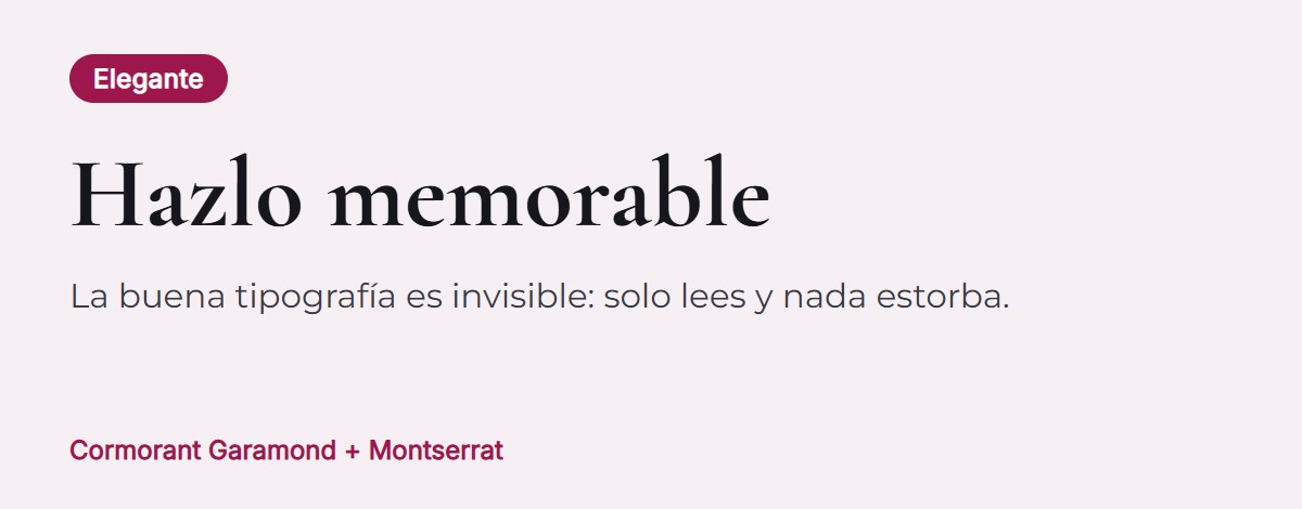 Vista previa del par de fuentes: Cormorant Garamond para títulos y Montserrat para el texto