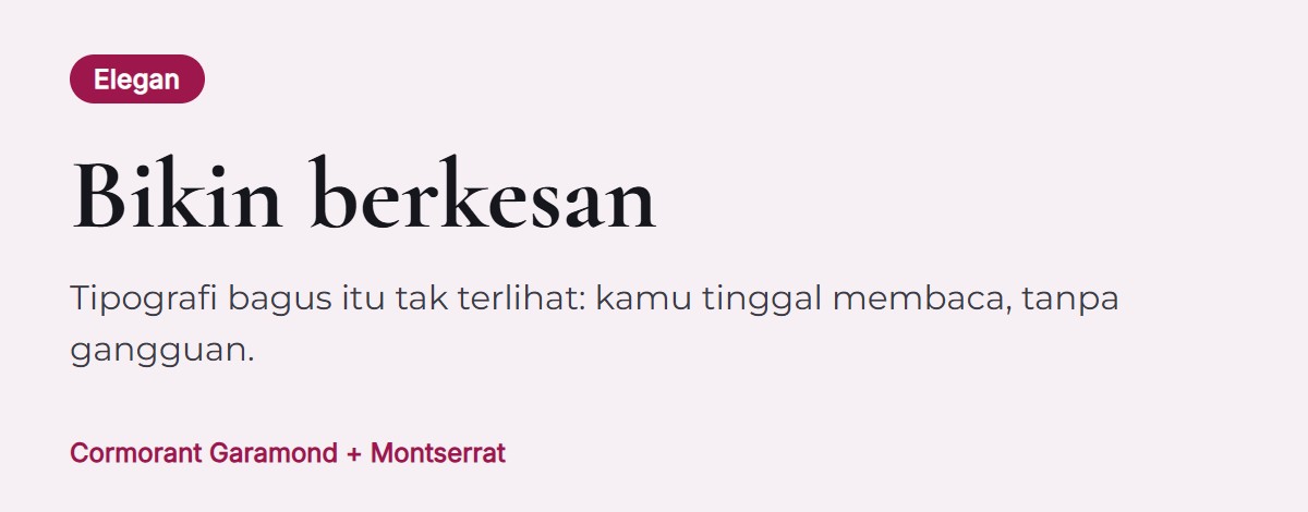 Pratinjau pasangan font: Cormorant Garamond untuk judul dengan Montserrat untuk teks