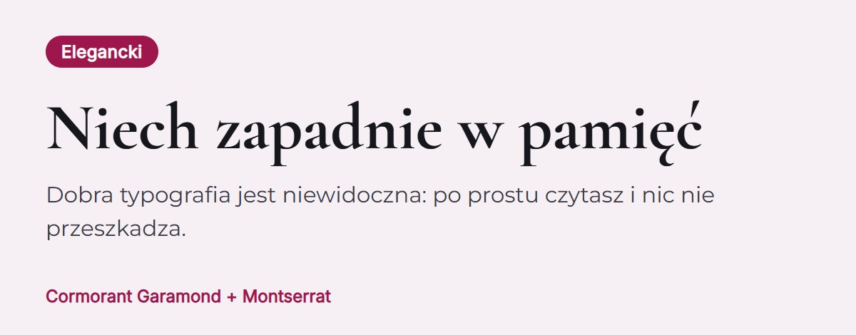 Podgląd pary czcionek: Cormorant Garamond do nagłówków i Montserrat do tekstu