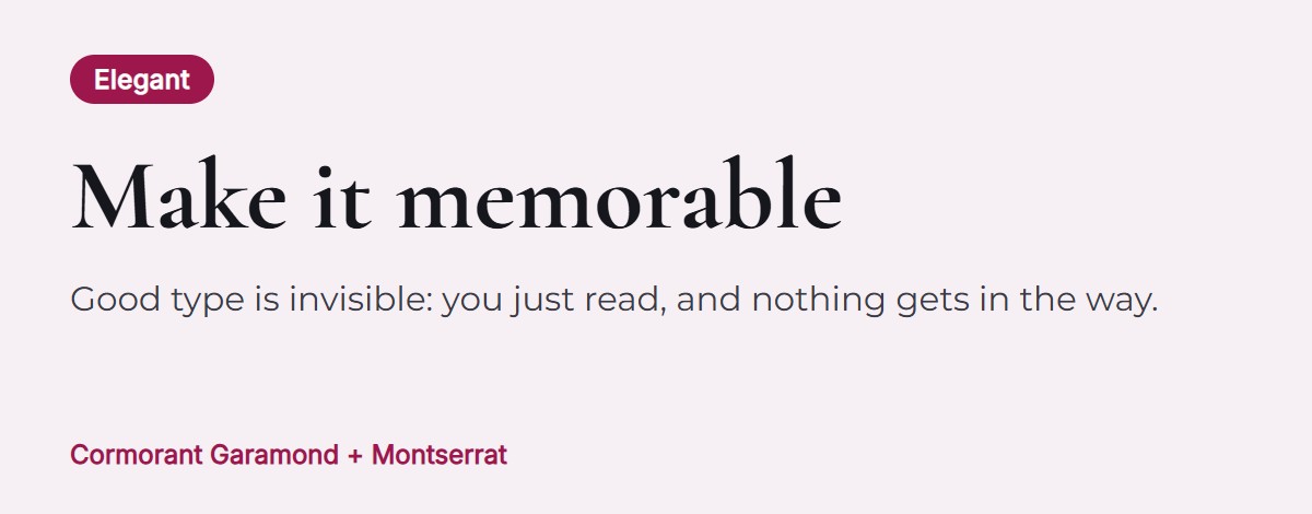 Font pairing preview: Cormorant Garamond for headings with Montserrat for text