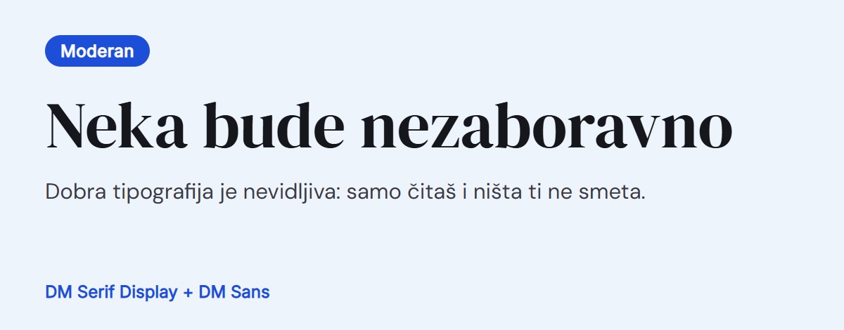 Pregled sparivanja fontova: DM Serif Display za naslove i DM Sans za tekst