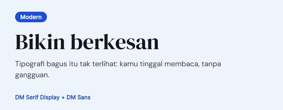 Pratinjau pasangan font: DM Serif Display untuk judul dengan DM Sans untuk teks