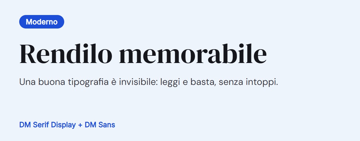 Anteprima dell’abbinamento: DM Serif Display per i titoli con DM Sans per il testo
