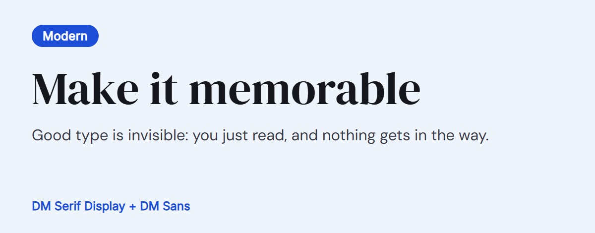 Font pairing preview: DM Serif Display for headings with DM Sans for text