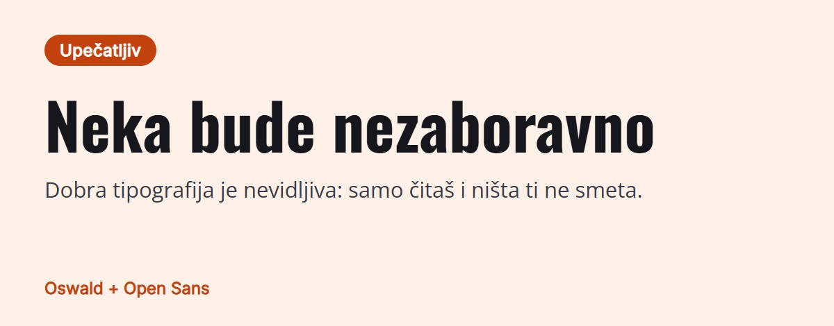 Pregled sparivanja fontova: Oswald za naslove i Open Sans za tekst