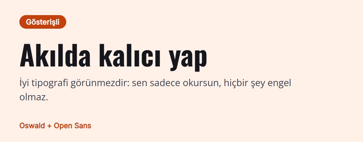 Font eşleşmesi önizlemesi: başlık için Oswald, metin için Open Sans