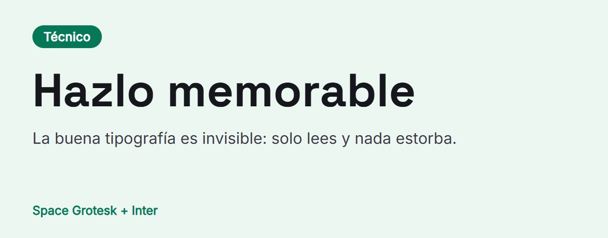 Vista previa del par de fuentes: Space Grotesk para títulos y Inter para el texto