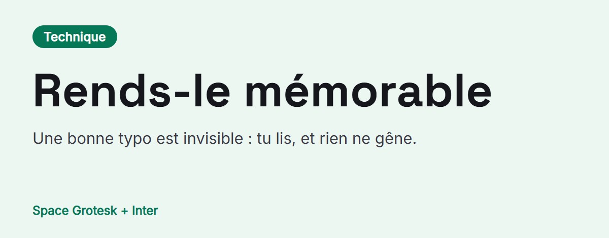 Aperçu de l’association : Space Grotesk pour les titres avec Inter pour le texte