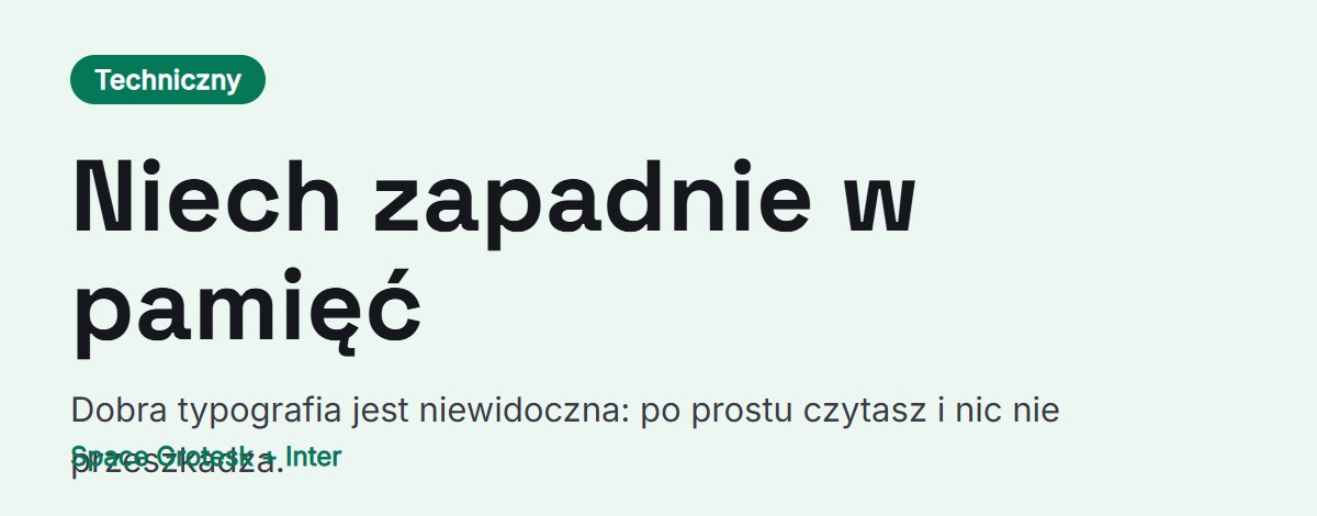 Podgląd pary czcionek: Space Grotesk do nagłówków i Inter do tekstu