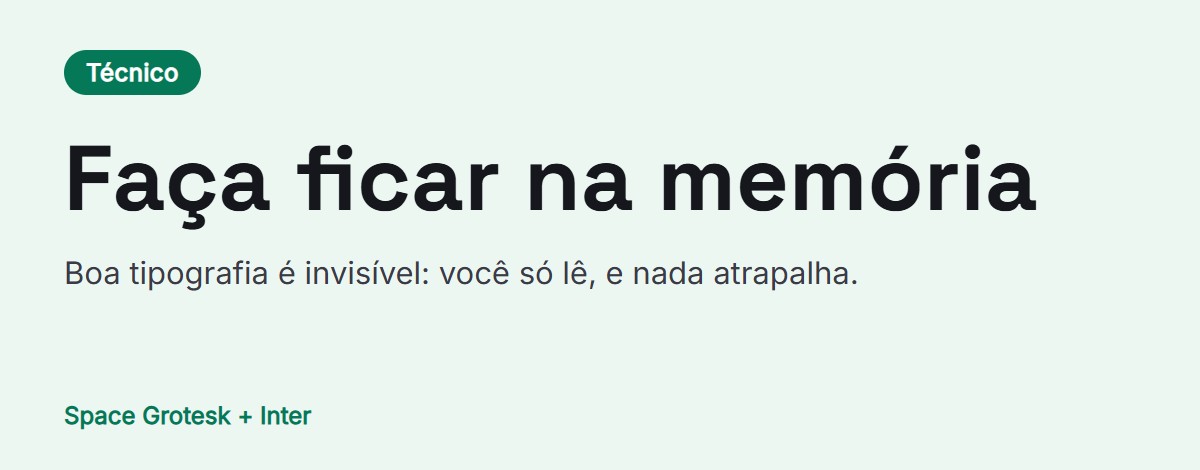 Prévia do par de fontes: Space Grotesk para títulos com Inter para o texto