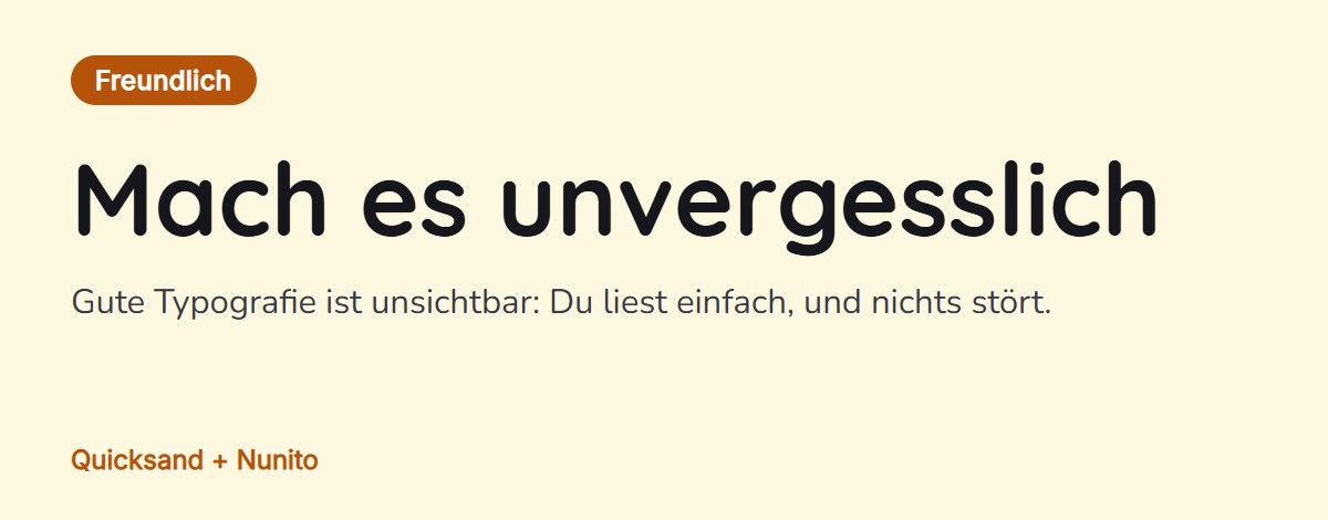 Vorschau der Schriftkombination: Quicksand für Überschriften mit Nunito für den Text