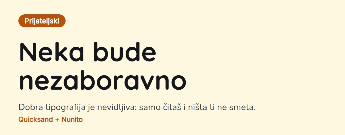 Pregled sparivanja fontova: Quicksand za naslove i Nunito za tekst