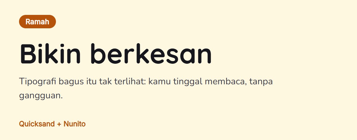 Pratinjau pasangan font: Quicksand untuk judul dengan Nunito untuk teks