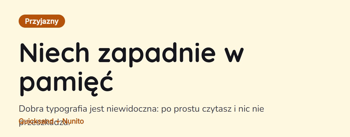 Podgląd pary czcionek: Quicksand do nagłówków i Nunito do tekstu