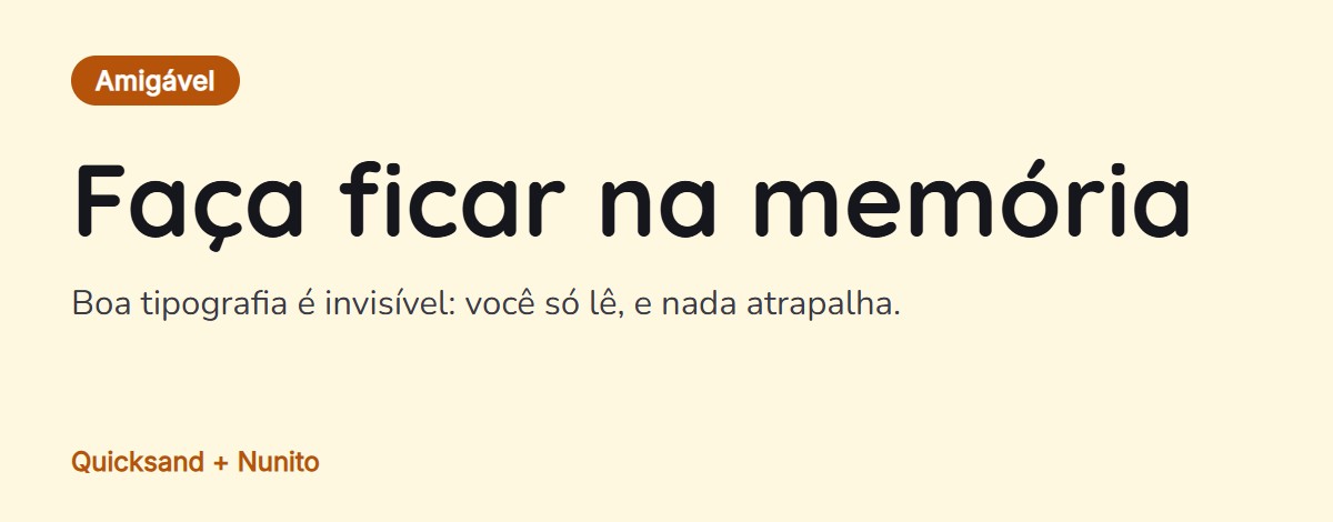 Prévia do par de fontes: Quicksand para títulos com Nunito para o texto
