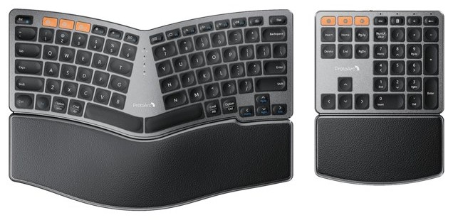ProtoArc EK04 split ergonomic keyboard with a separate number pad