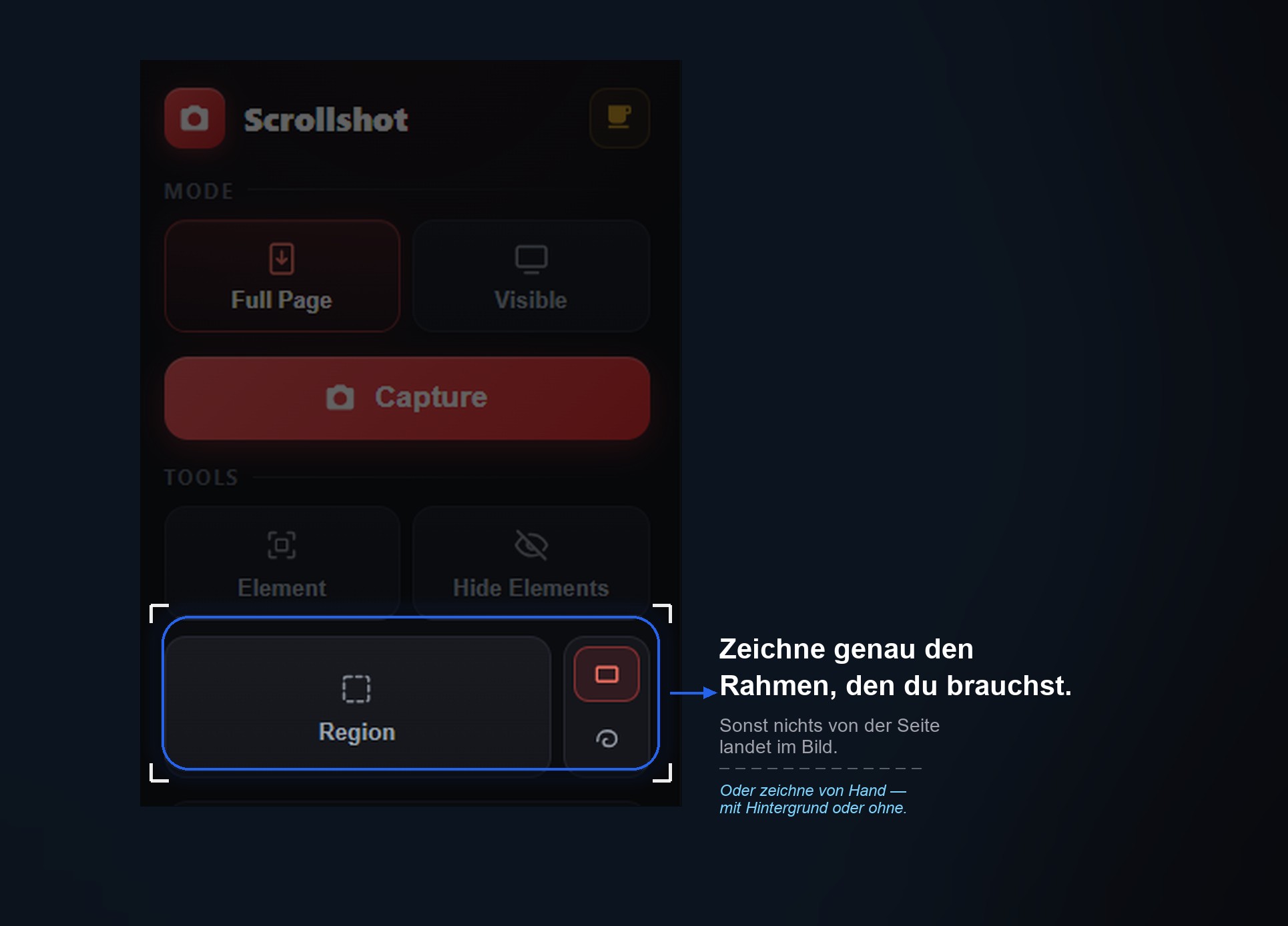 Wie man nur einen Ausschnitt einer Webseite screenshottet